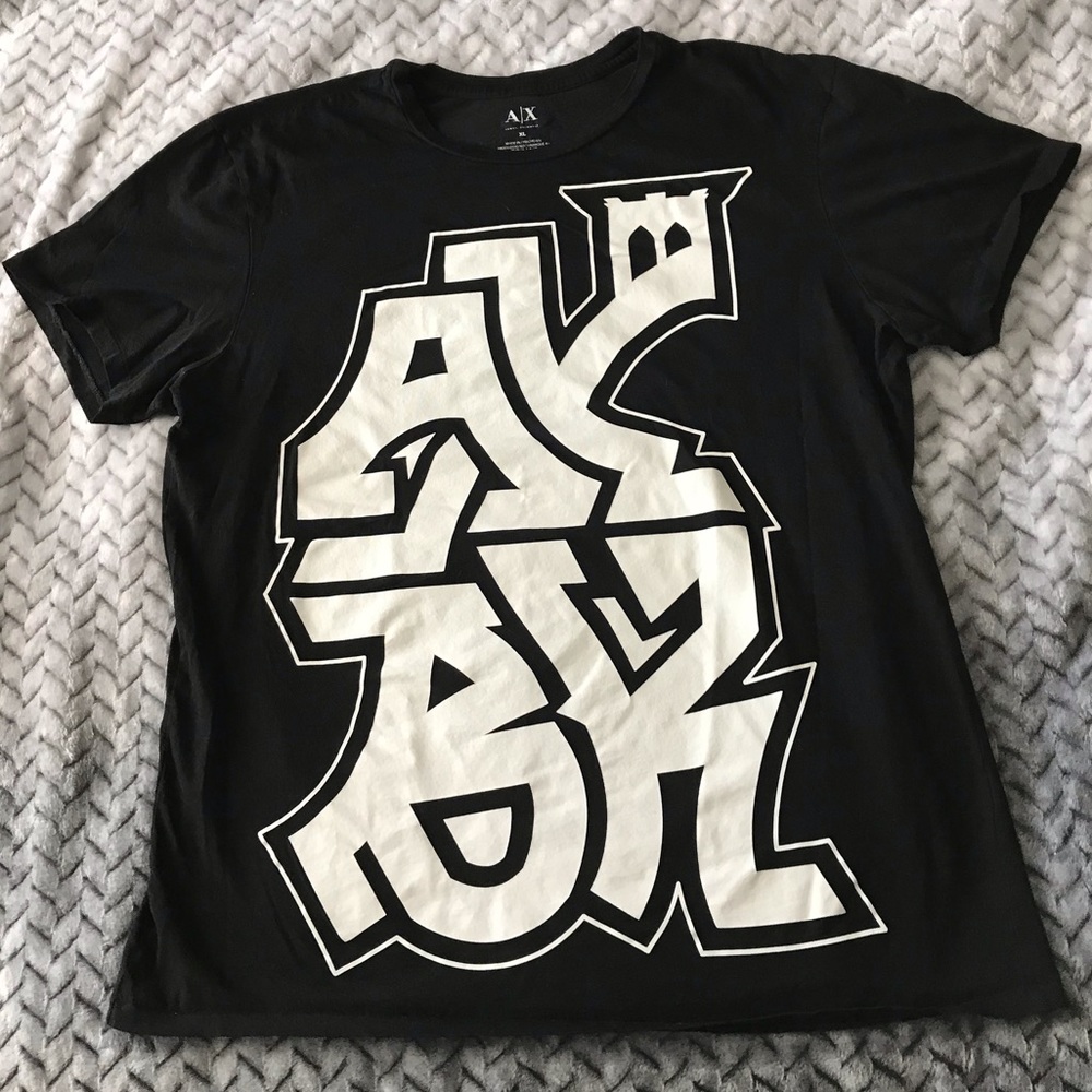Armani Exchange Shirt, Size XL, Colour Black with White Writing.